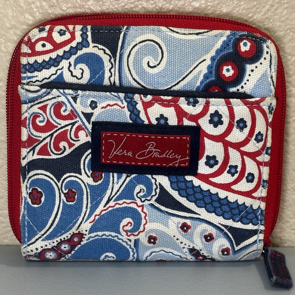 Vera Bradley Seaside Resort Nautical‎ Quilted, Wallet, Zip, Red White Blue Clean